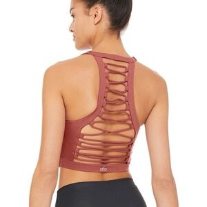 Alo Yoga Movement Sports Bra Crop Tank Mauve Rosewood Strappy Back Size XS
